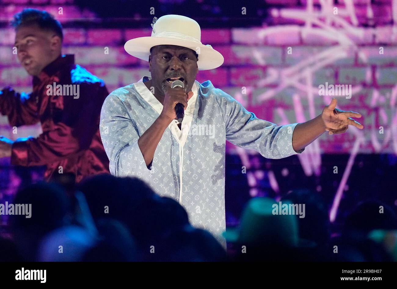 Big Daddy Kane performs a medley at the BET Awards on Sunday, June 25, 2023, at the Microsoft Theater in Los Angeles. (AP Photo/Mark Terrill) Stock Photo