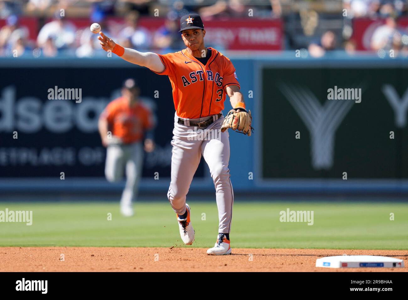 Houston Astros Shortstop Jeremy Pena (3) Throws To First To Out Los ...