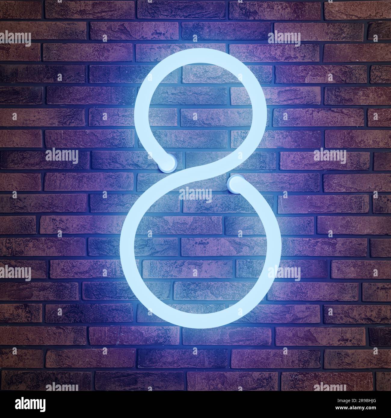 Glowing neon number 8 sign on brick wall Stock Photo - Alamy