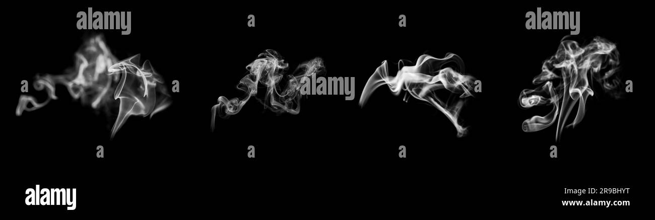 Collection of white smoke on black background Stock Photo