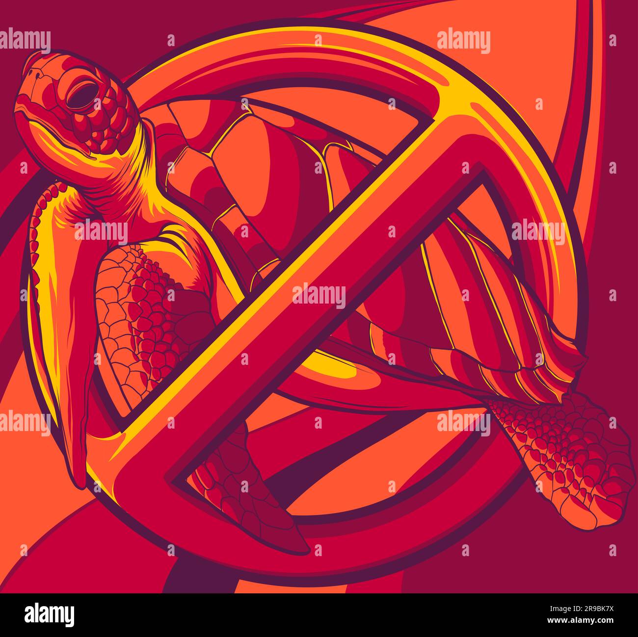 Cartoon Sea Turtle. Vector Illustration of Eretmochelys Imbricata Stock