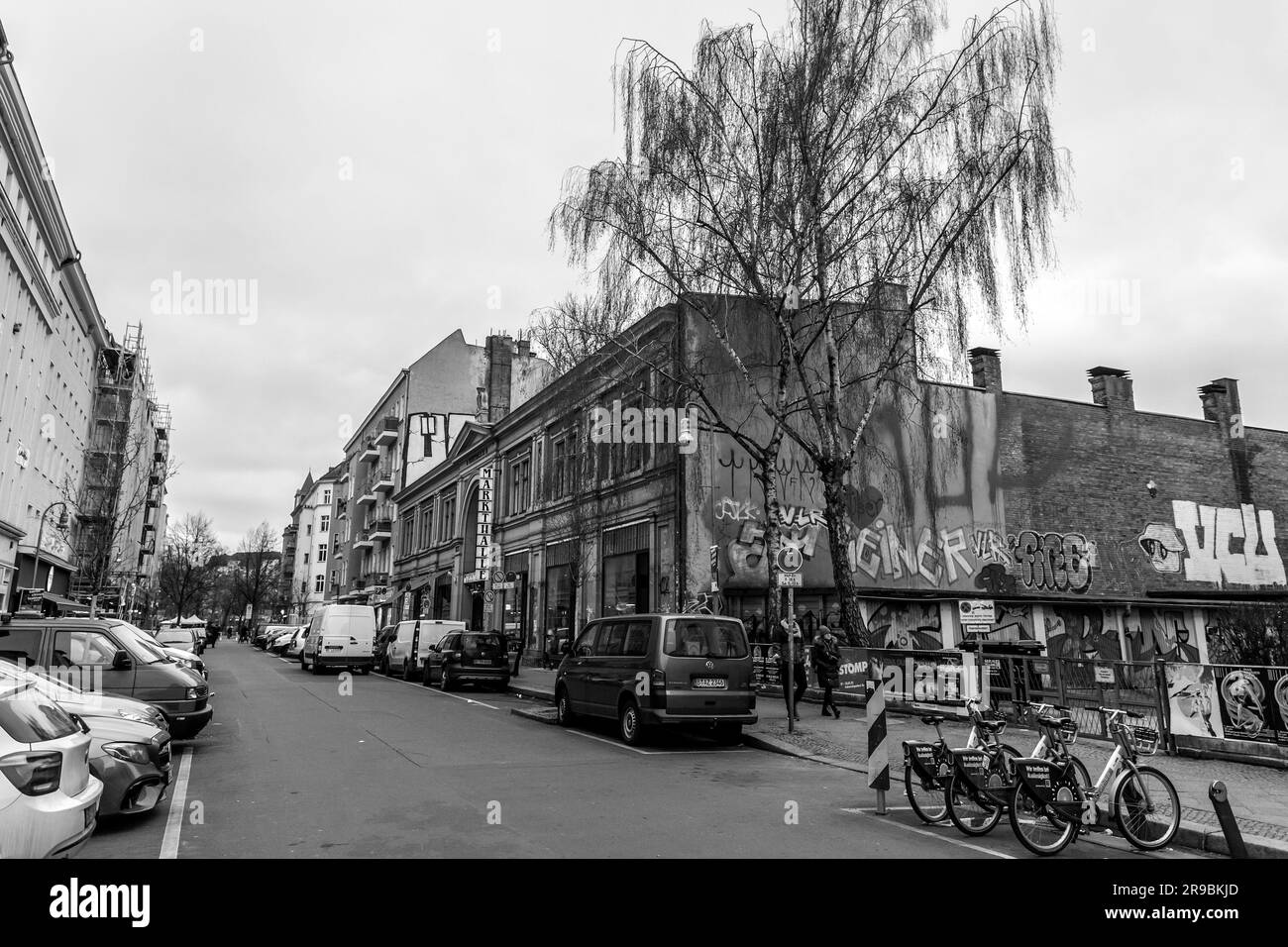 Berlin, Germany - 17 DEC 2021: Markthalle Neun is an indoor market with international food vendors & shops, plus occasional community events, located Stock Photo