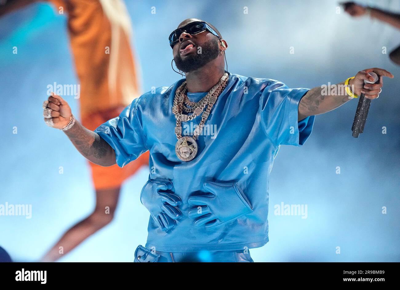Davido performs a medley at the BET Awards on Sunday, June 25, 2023, at