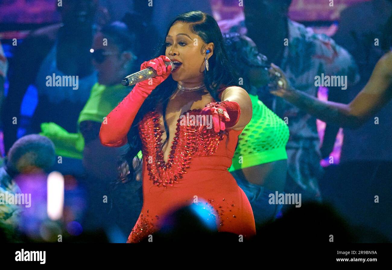 Trina performs "Nann" at the BET Awards on Sunday, June 25, 2023, at