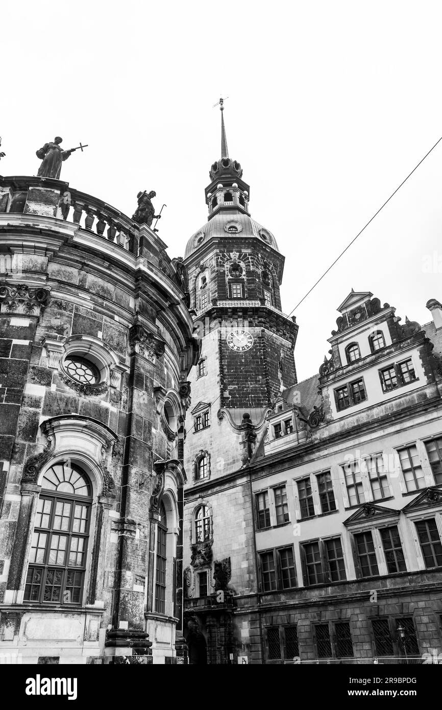 Dresden, Germany December 19, 2021 Hausmannsturm tower and Dresden