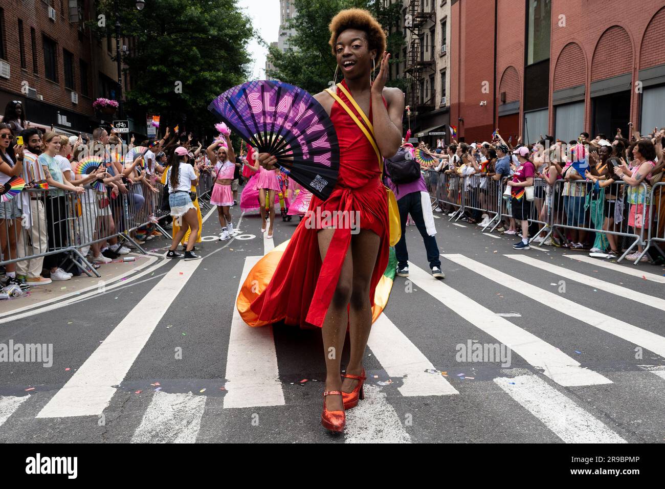 New York, USA. 25th June, 2023. Floats, marching bands, and groups