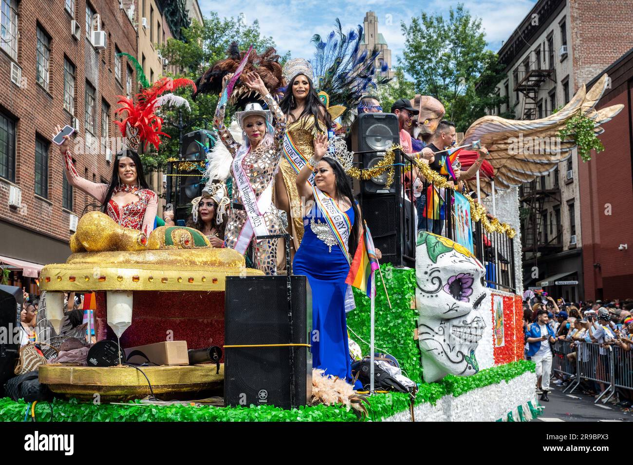 New York, USA. 25th June, 2023. Floats, marching bands, and groups