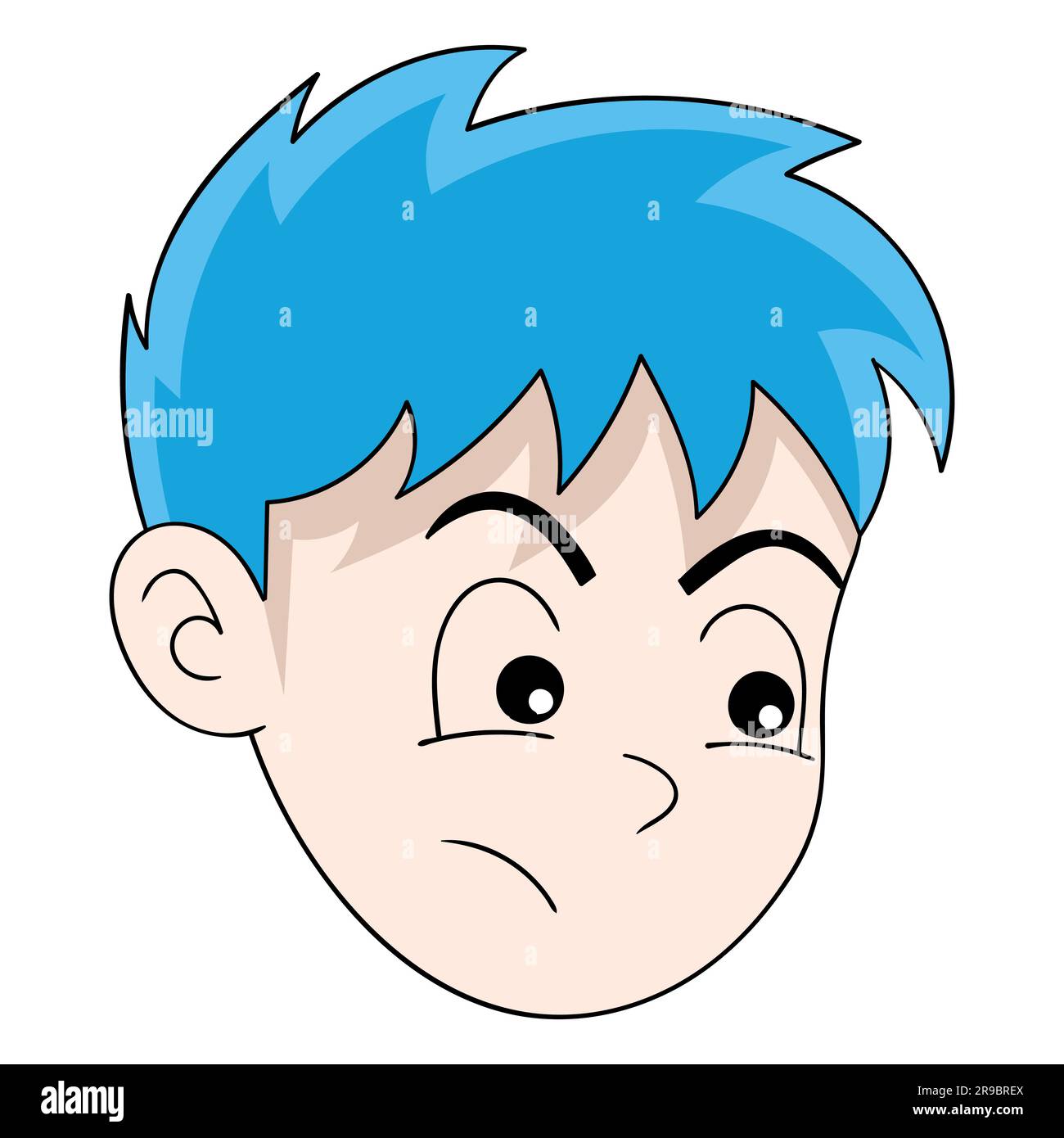 emoticon blue haired boy head expression serious focus face. vector design illustration art