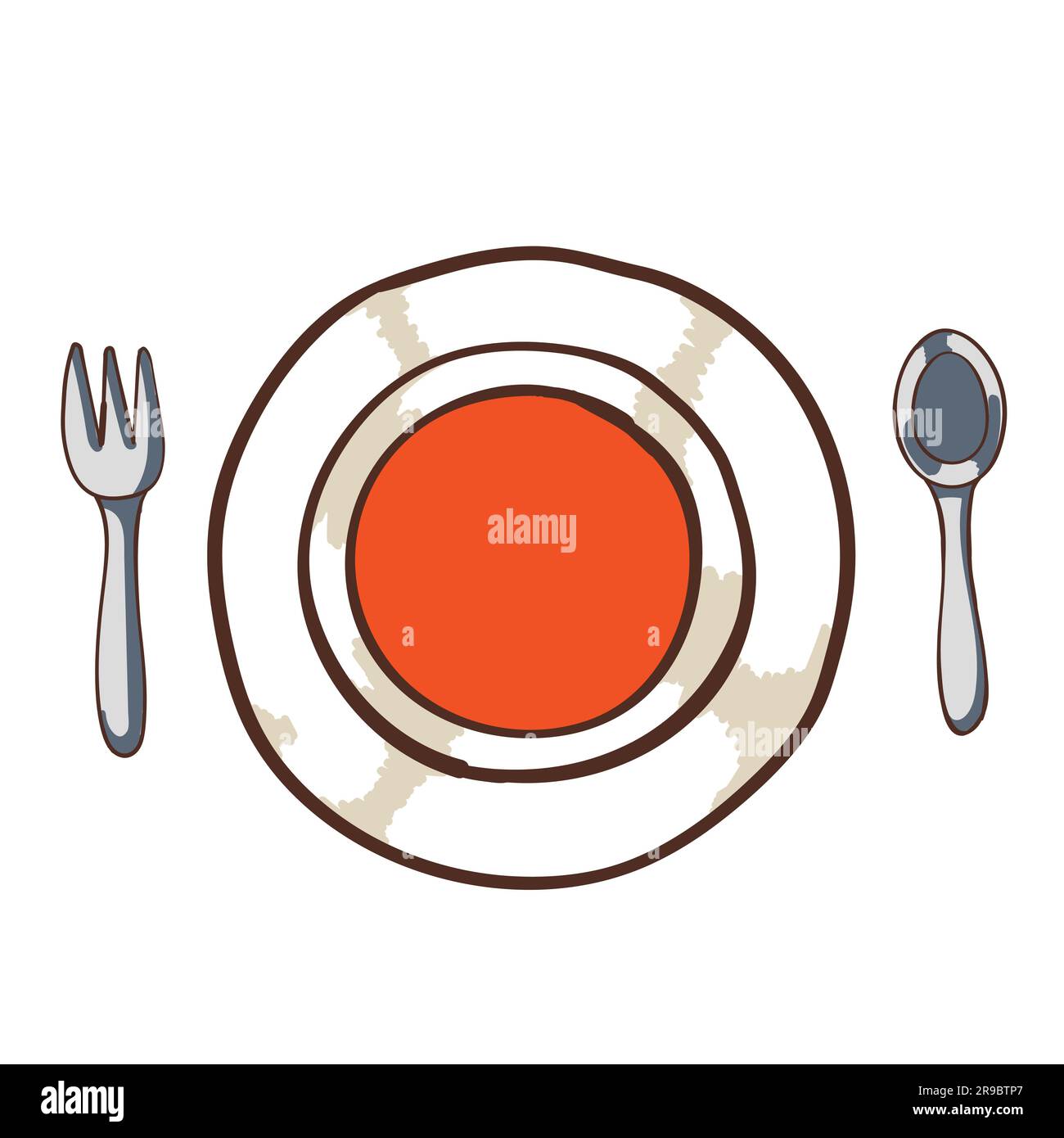 Empty plate with spoon and fork. Vector illustration in cartoon style. Stock Vector