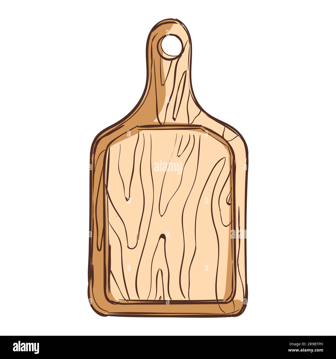 Wooden cutting board isolated on white background. Vector illustration in cartoon style. Stock Vector