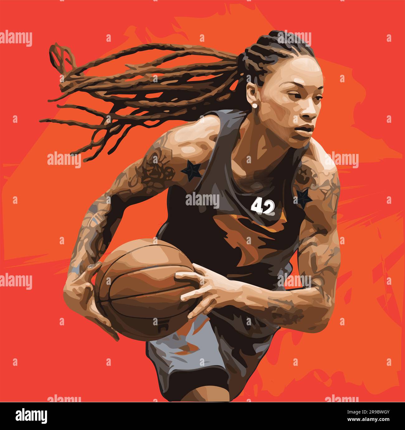 Vector portrait of American basketball player Brittney Griner who plays for the Phoenix Mercury and was detained in Russia in 2022. Stock Vector