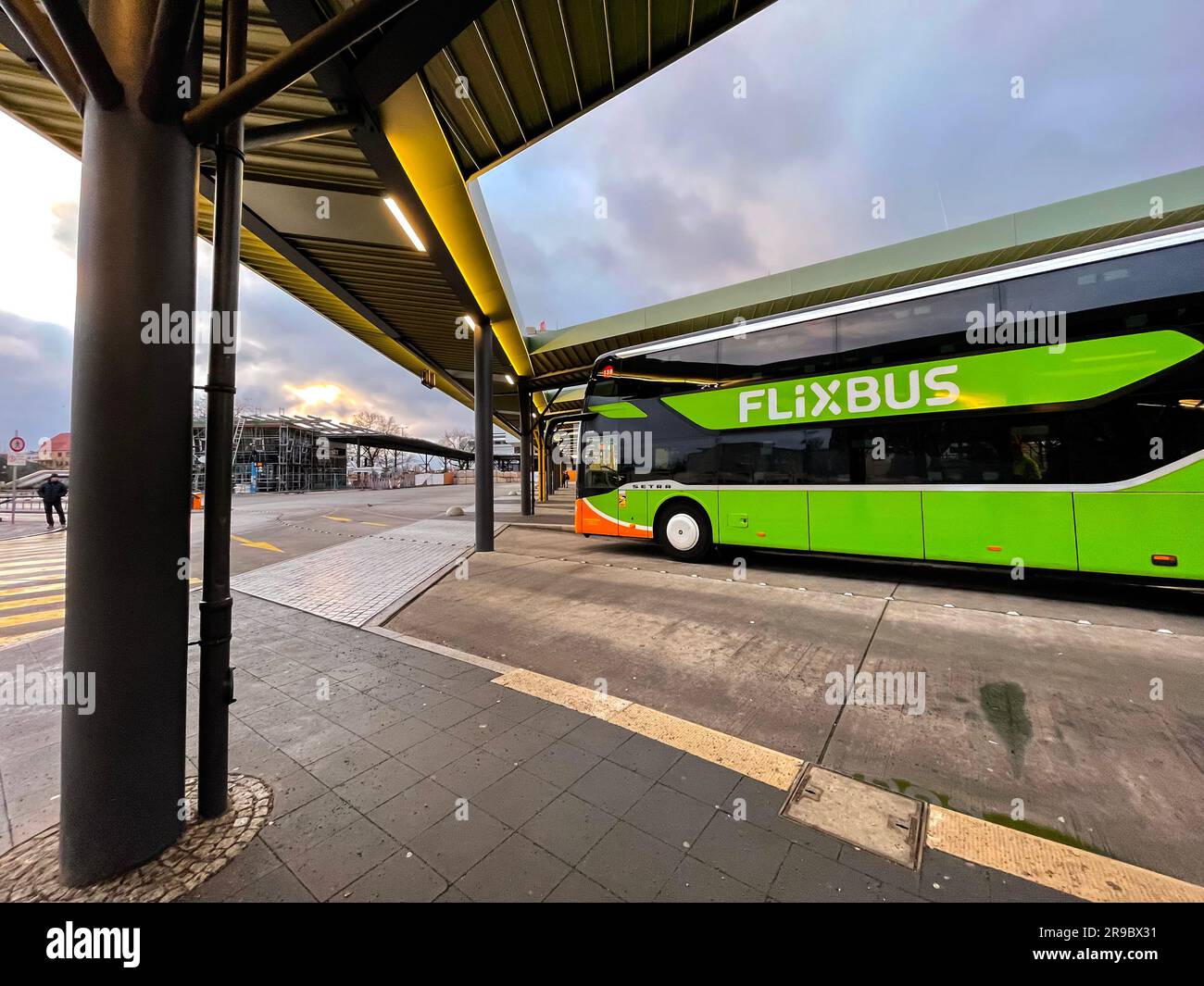 Berlin, Germany DEC 19, 2021 Flixbus intercity coach at the bus
