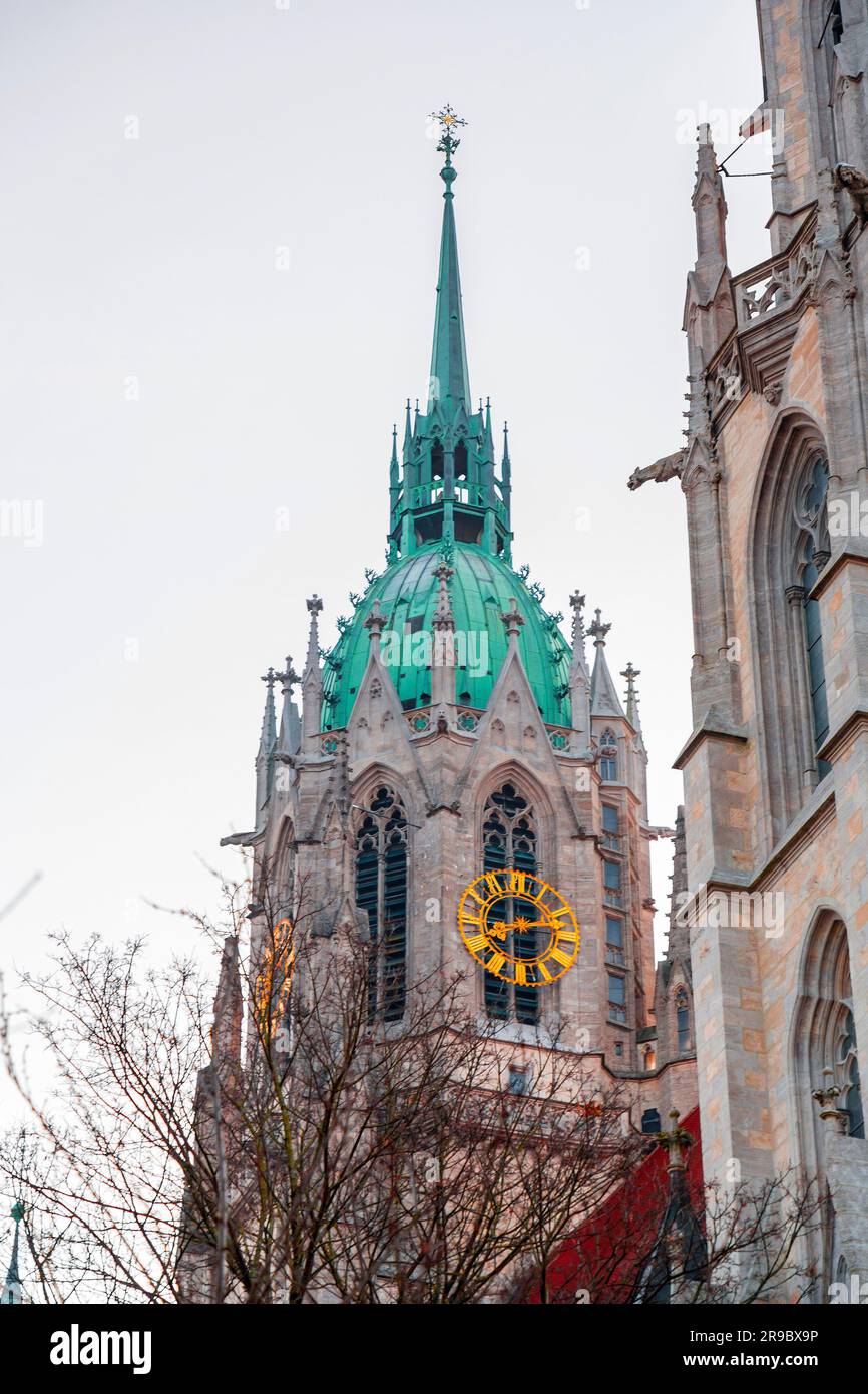 Exterior view of the ancient St. Paul's Cathedral or Paulskirche in Munich, Germany. Stock Photo