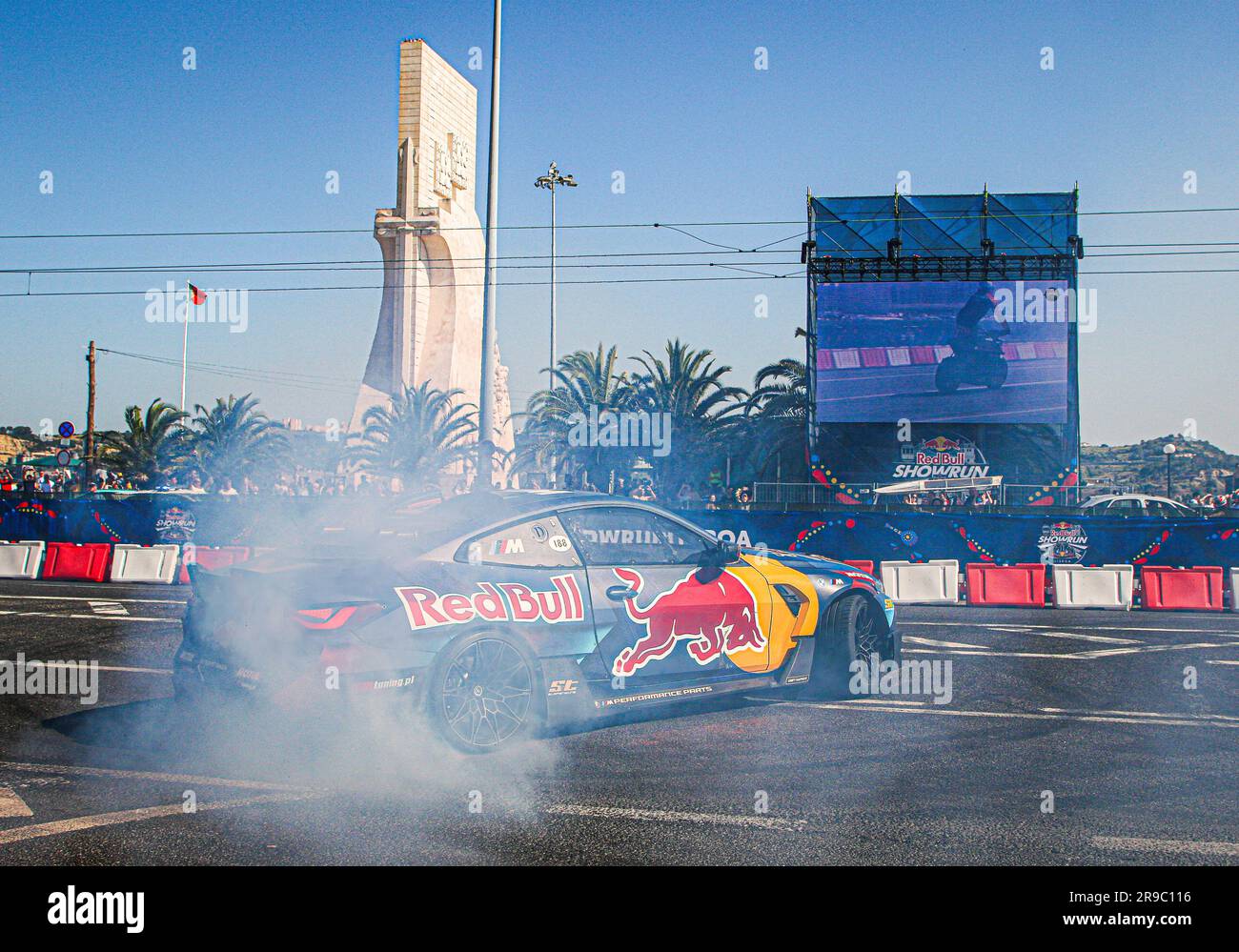 Lisbon, Portugal. 25th June, 2023. Elias Hountondji with the modified for drift Bmw M4 racing car at a Red Bull Showrun in Lisbon. Credit: SOPA Images Limited/Alamy Live News Stock Photo