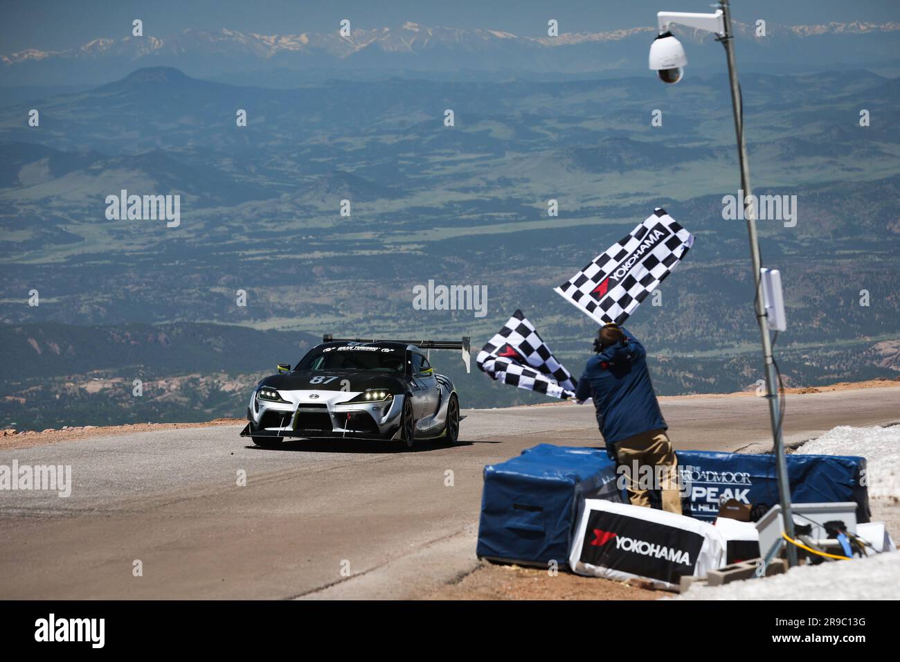 Robert Robles (USA), Toyota Supra, Time Attack 1, action chequered flag, drapeau a damier, finish line, arrivee, during Pikes Peak International Hill Climb 2023, The Race to the Clouds, from June 19 to 25, 2023 in Colorado Springs, United States of America - Photo Antonin Vincent/DPPI Credit: DPPI Media/Alamy Live News Stock Photo
