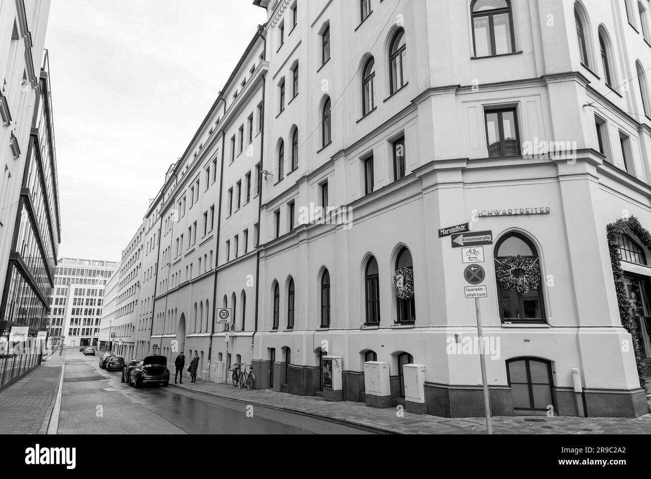 Munich, Germany December 25, 2021 Rows of luxury brand stores on Maximilanstrasse, Maximilian