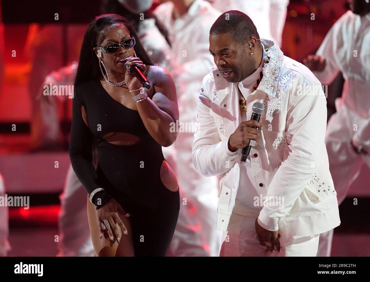 Rah Digga, left, and Busta Rhymes perform "Touch It" during a tribute