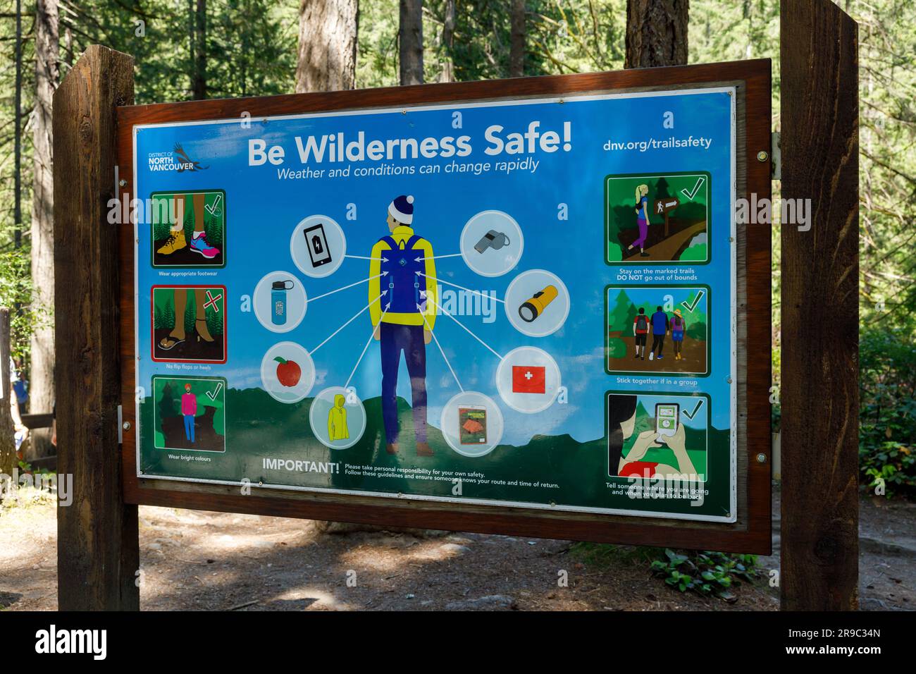 North Vancouver, Canada June 4, 2023 View of sign Be Wilderness Safe