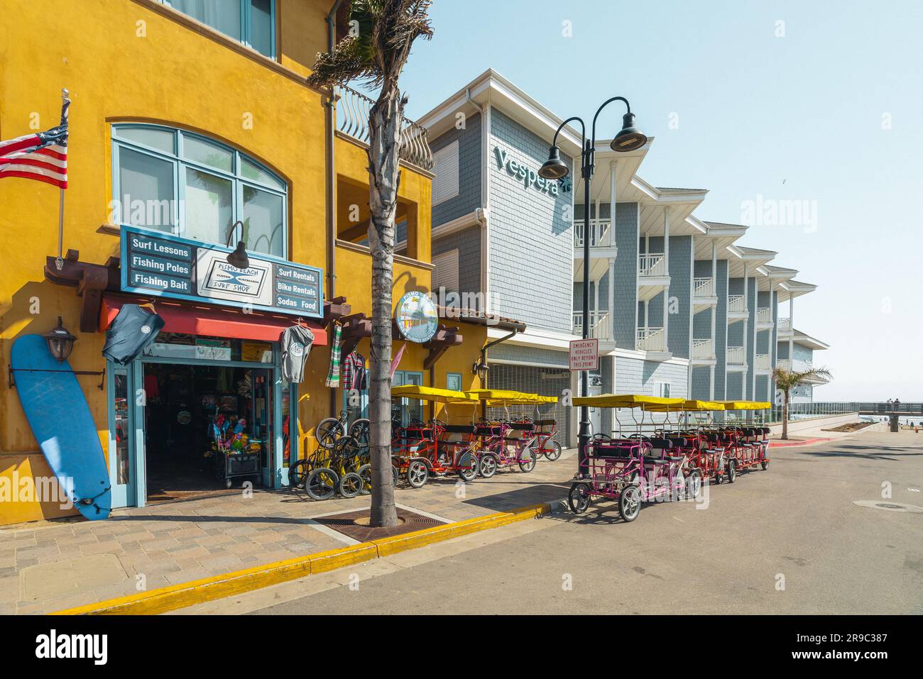 Pismo Beach, California, USA June 17, 2023. Bike rentals and surf