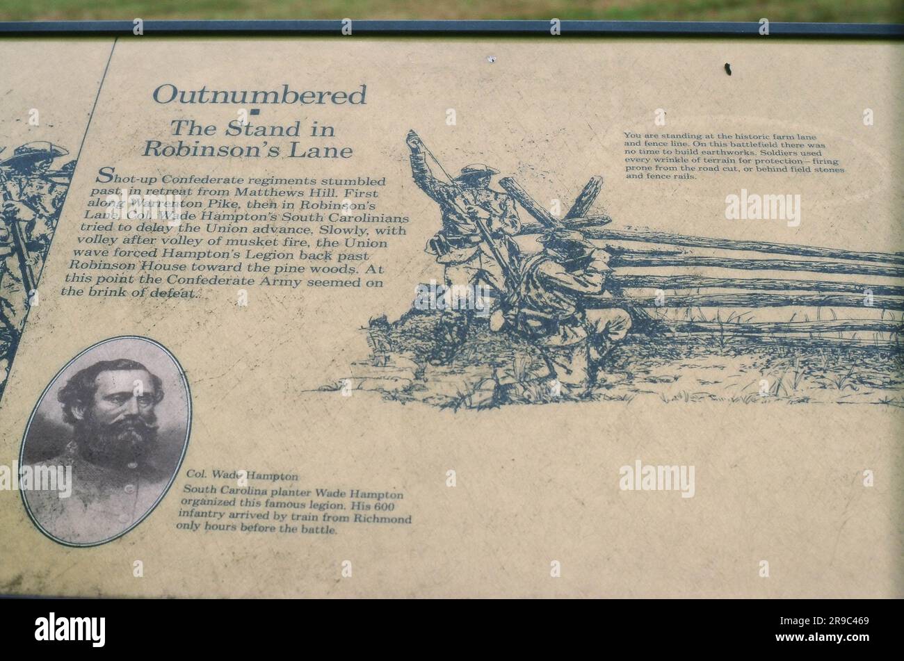 Explanatory sign at the site of the Manassa battle site of The Stand in Robinson's Lane, US Civil War, 1861, Virginia, US Stock Photo