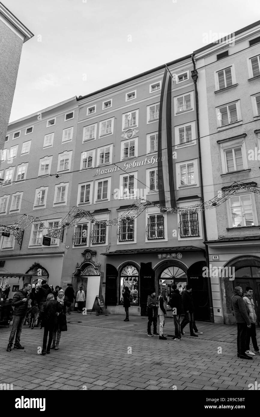 Salzburg, Austria - December 27, 2021: Exterior view of the birthplace ...