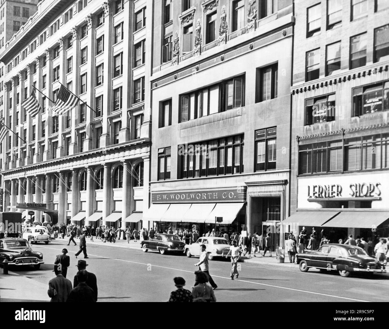New York, New York:  c. 1952 The F.W. Woolworth Co. store on 6th Avenue. Stock Photo