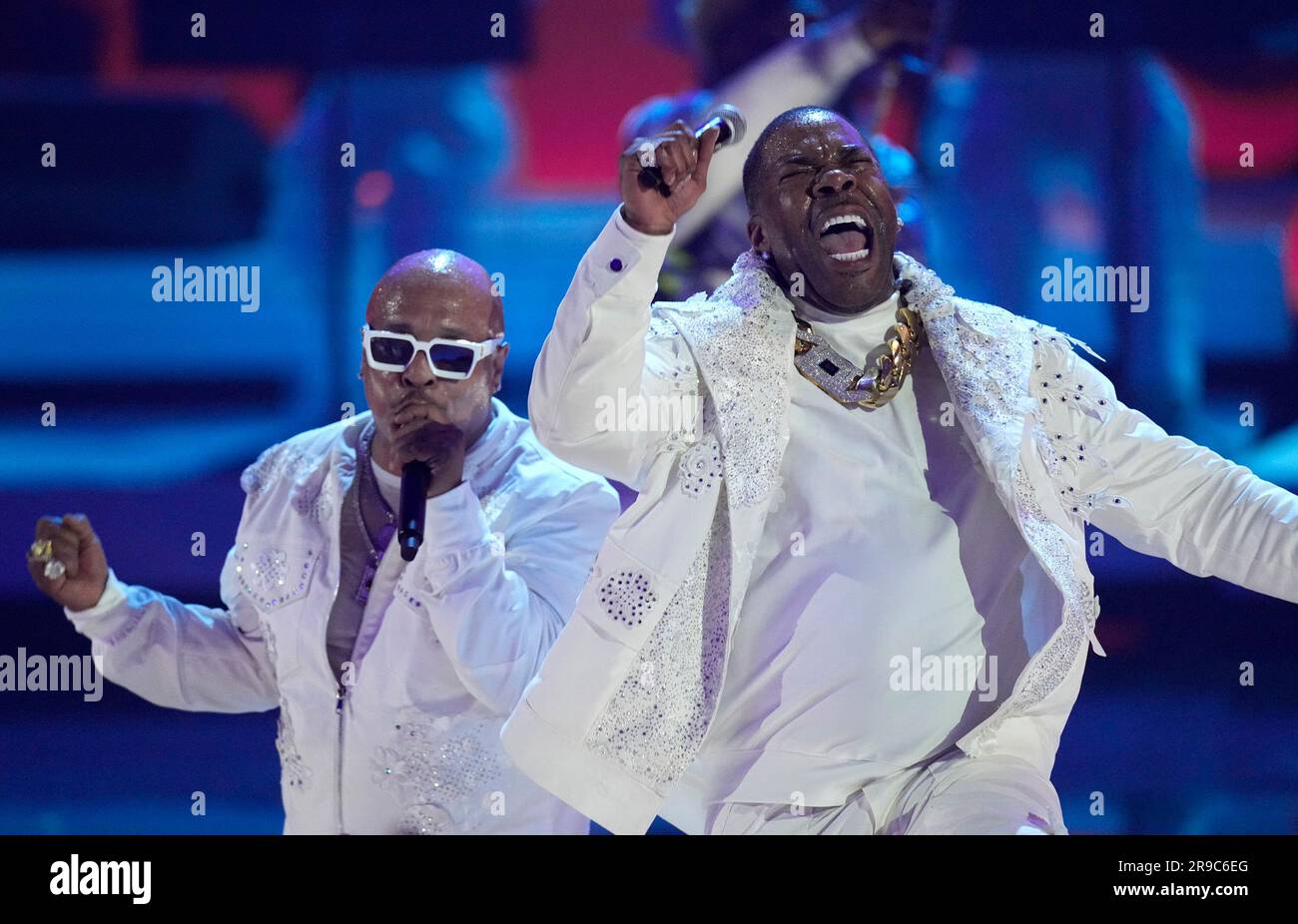 Spliff Star, left, and Busta Rhymes perform at the BET Awards on Sunday