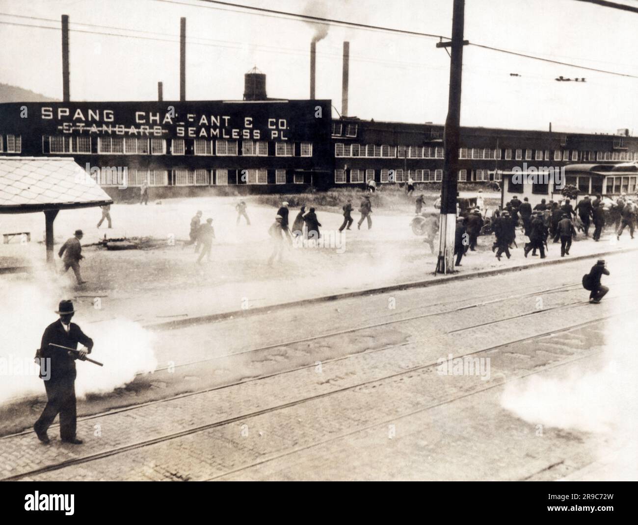 Ambridge, Pennsylvania June 11, 1934 Bullets and tear gas are being
