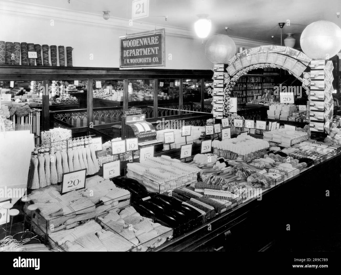 San Marino, California:  c. 1930 The woodenware department at the F.W. Woolworth Co. store. Stock Photo