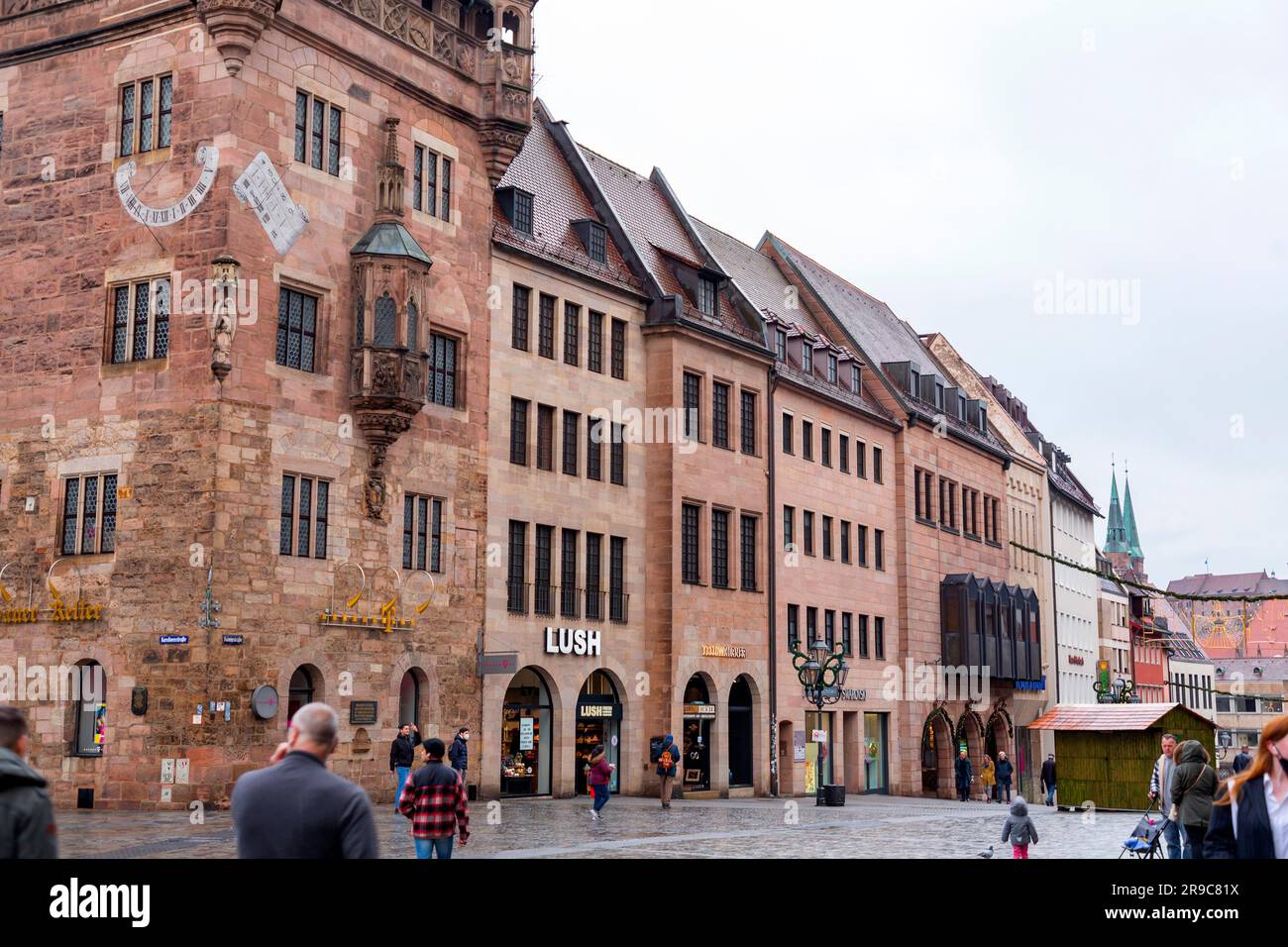 Nuremberg, Germany - DEC 28, 2021: The Nassauer Haus or Schlusselfeldersche Stiftungshaus in Nuremberg is a medieval residential tower in the Lorenzer Stock Photo