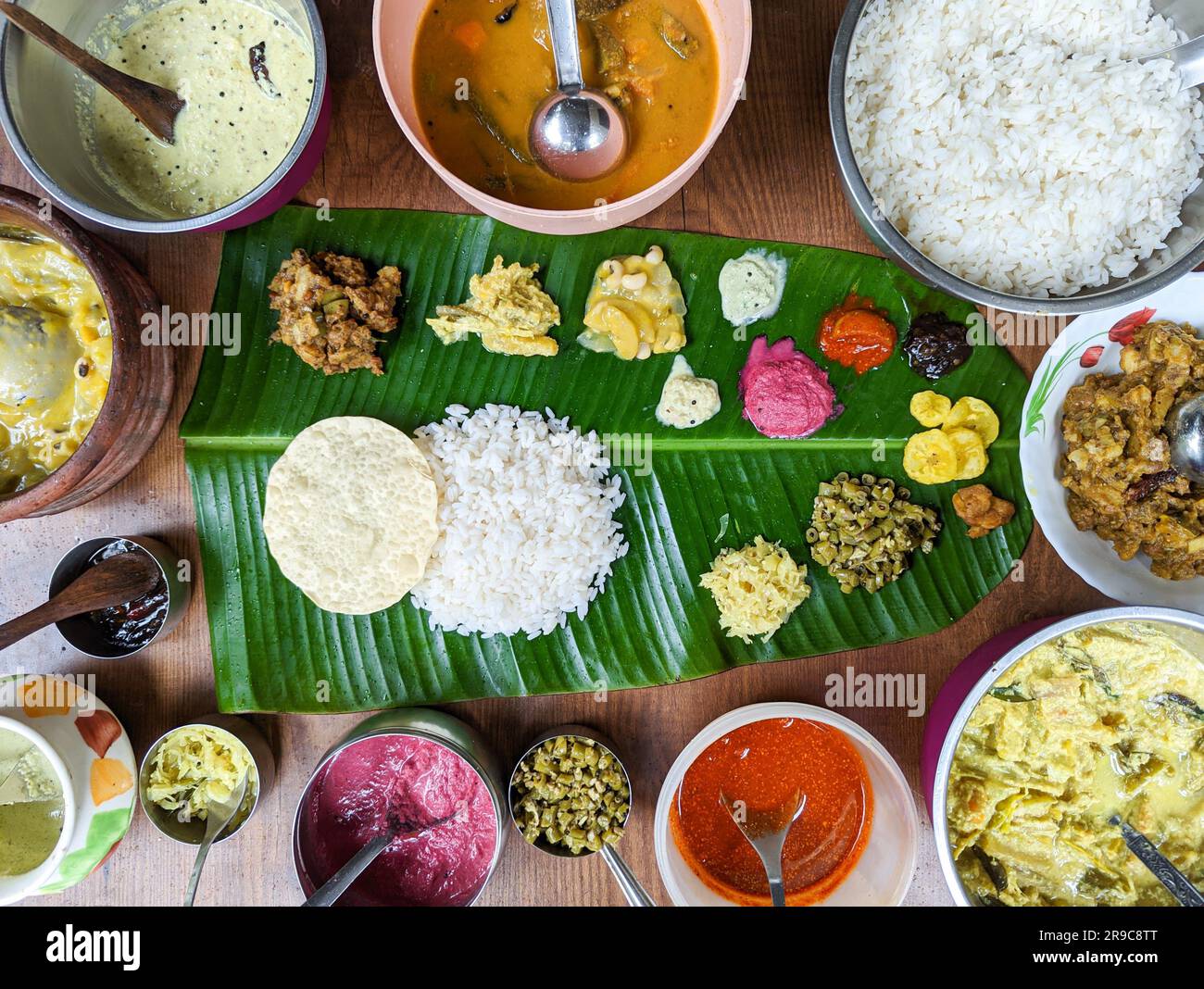 A colorful platter of traditional South Indian cuisine served on a