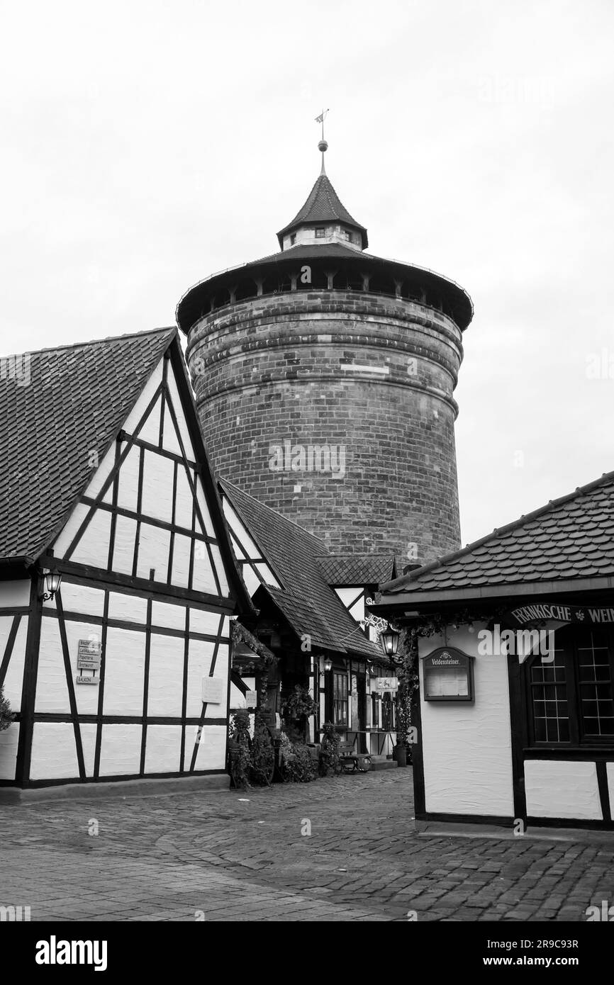 Nuremberg, Germany - December 28, 2021: The New Gate Tower, Neutorturm in the old town of Nuremberg, Bavaria, Germany. Stock Photo