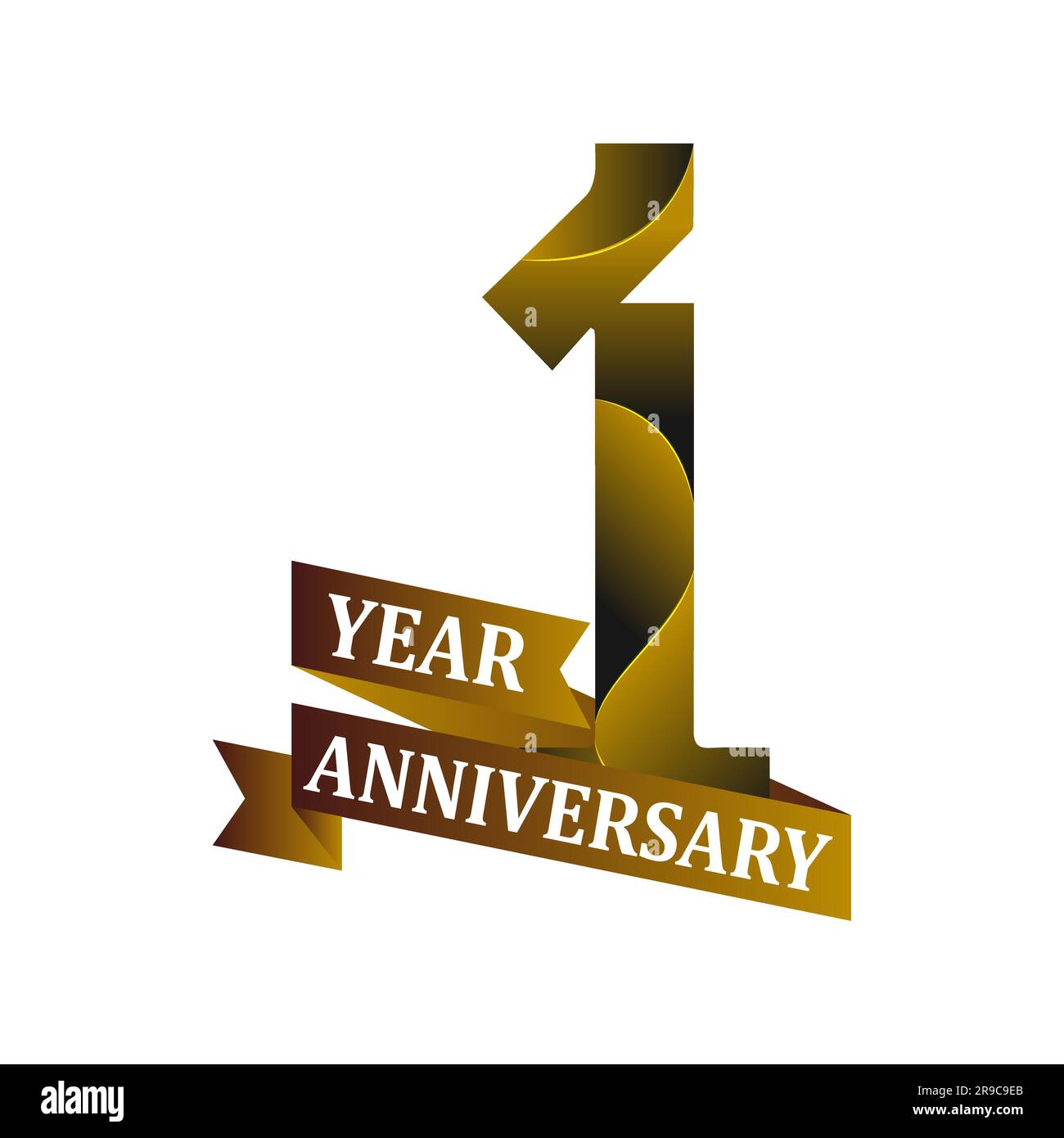 1 year anniversary celebration with golden color isolated. First year anniversary celebration logo template Stock Vector