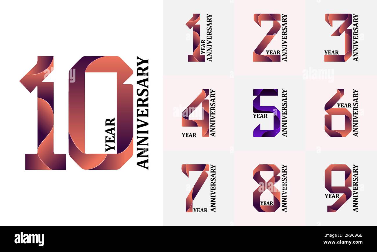 Number Set of anniversary logotype style design. Vector design for celebration event, wedding, greeting card, and invitation Stock Vector