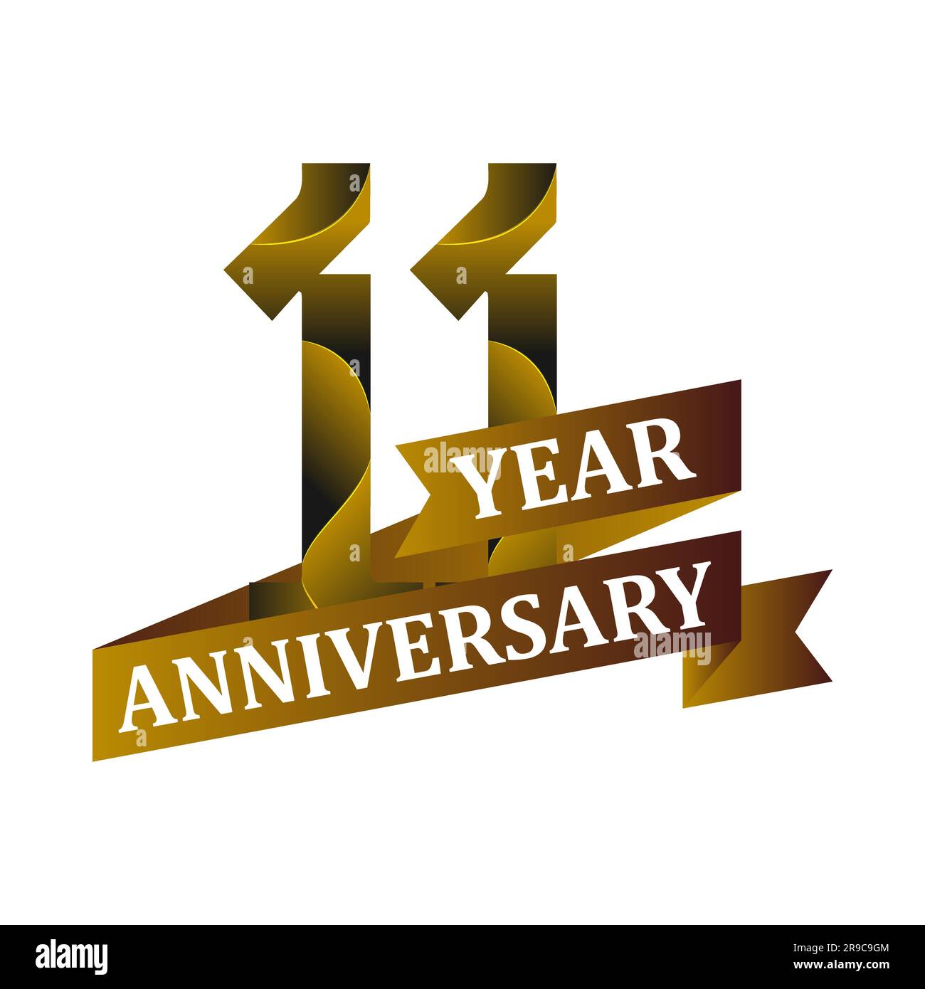 11th year anniversary celebration with golden color isolated. Eleven year anniversary celebration logo template Stock Vector