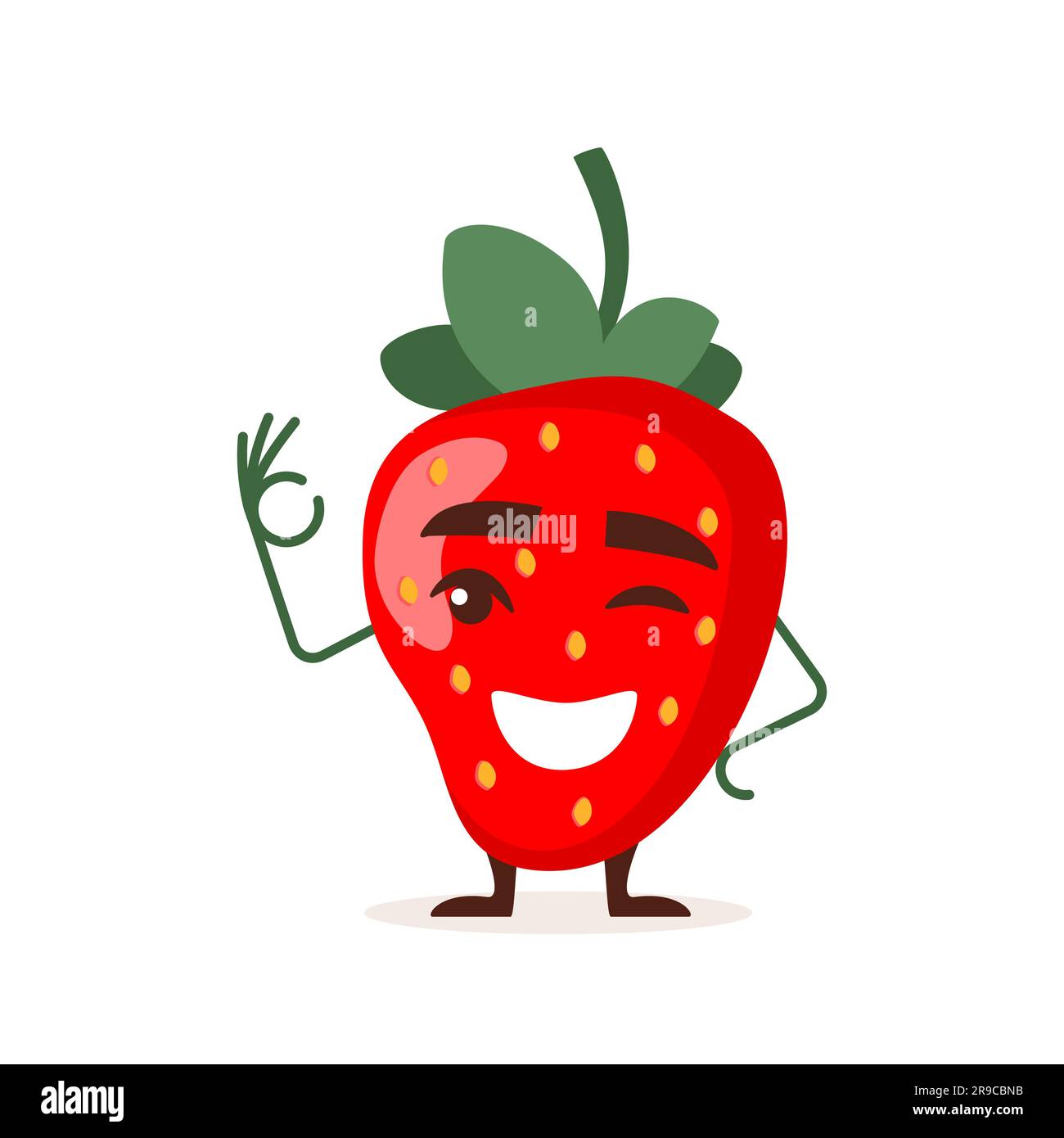 Strawberry character. Cute red funny berry. Juicy sweet cartoon