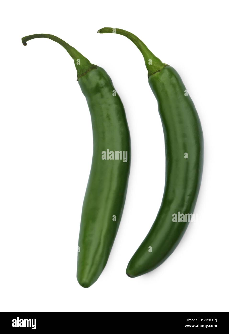 Green hot chili peppers on white background, top view Stock Photo - Alamy