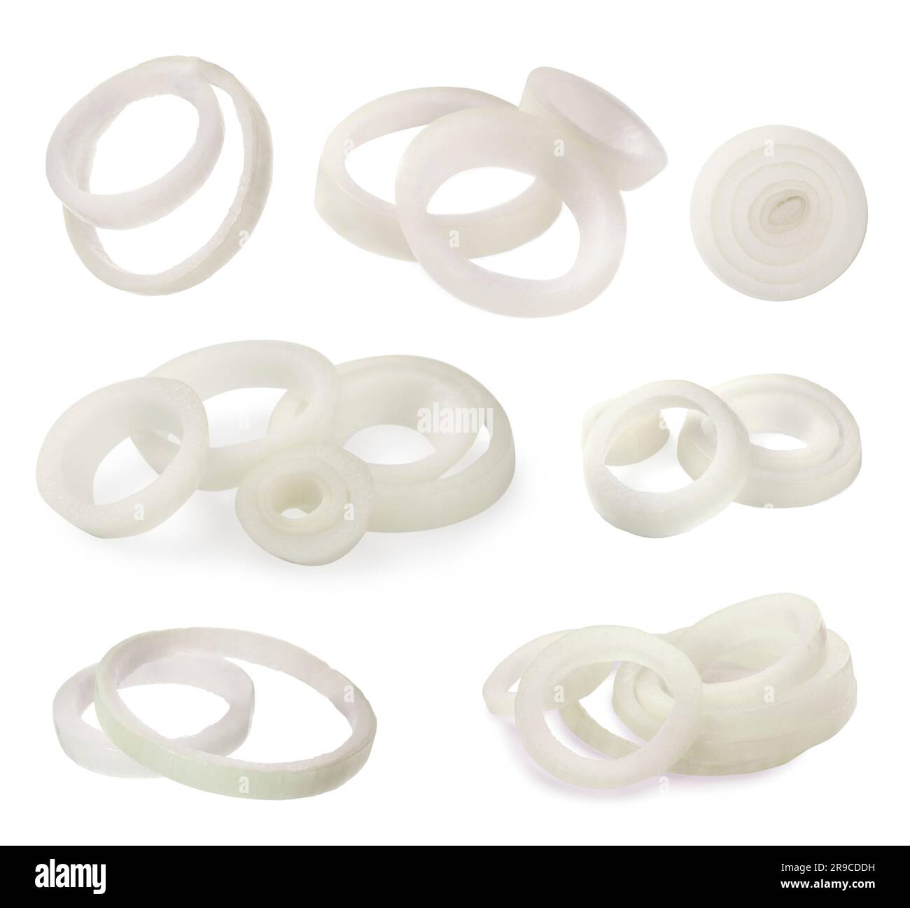 Set of onion rings isolated on white Stock Photo - Alamy