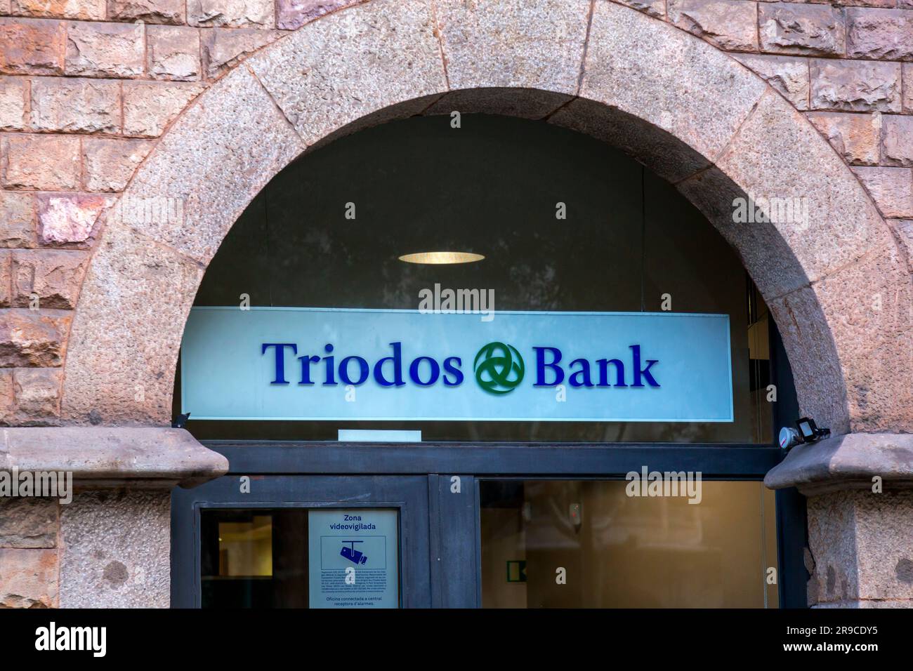 Barcelona, Spain - FEB 11, 2022: Triodos Bank in Barcelona. Triodos Bank N.V. is an ethical bank based in the Netherlands with branches in Belgium, Ge Stock Photo