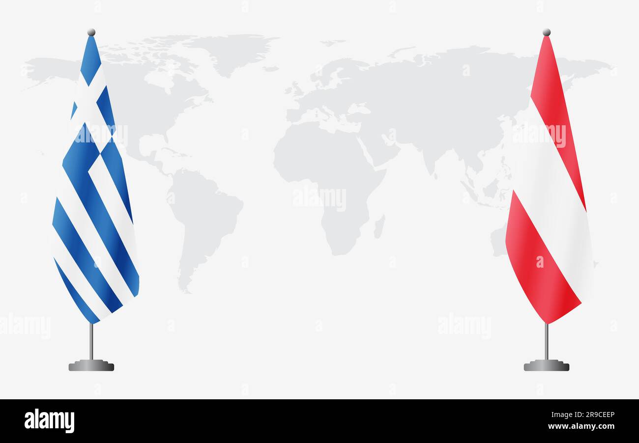 Greece and Austria flags for official meeting against background of