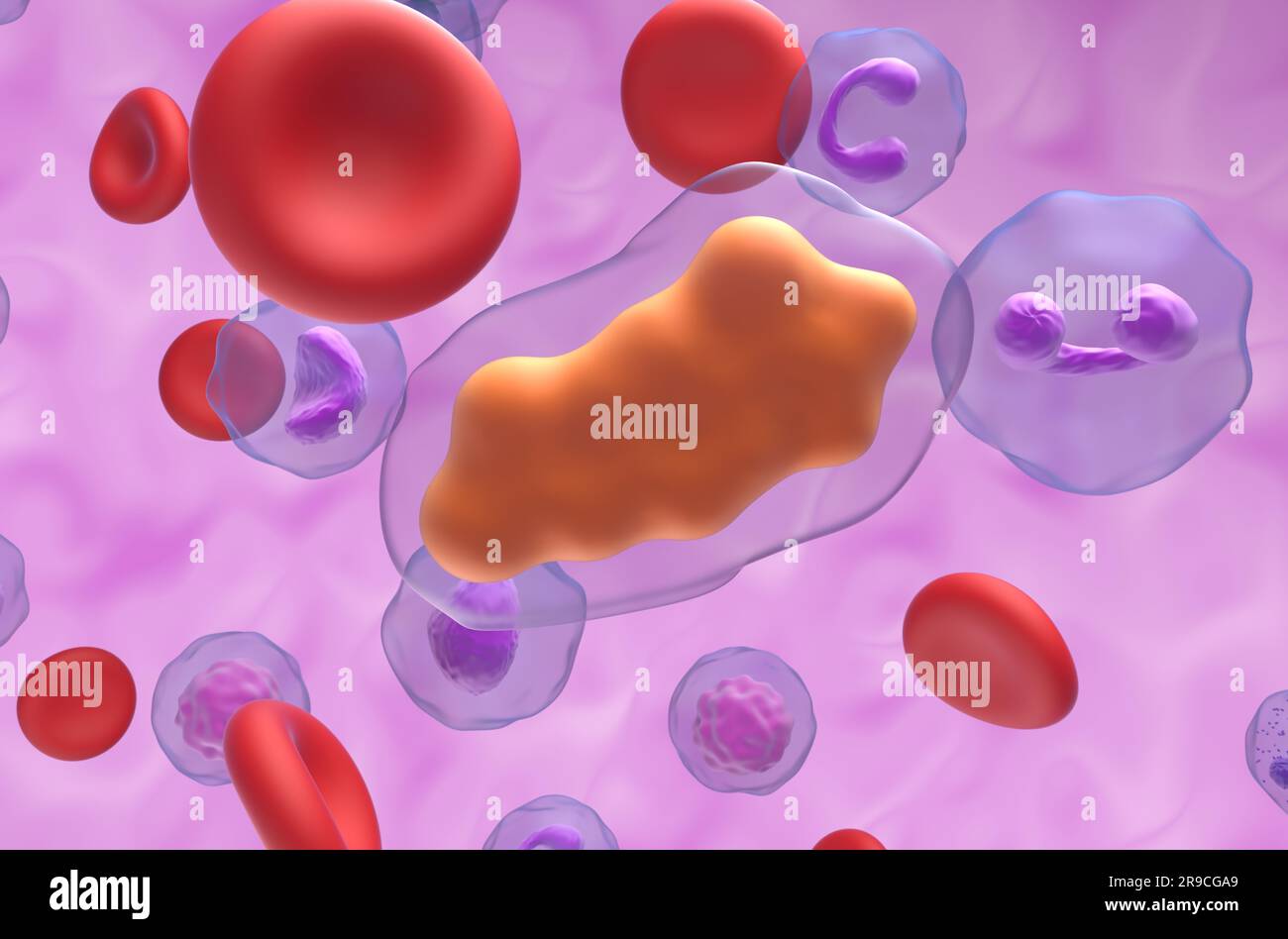 Ibuprofen molecule in the blood flow closeup view 3d illustration