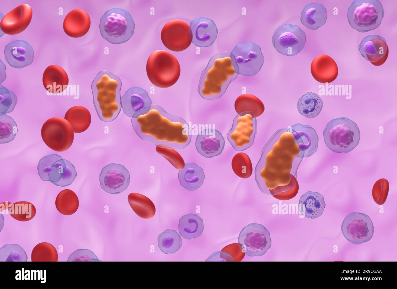 Ibuprofen molecules in the blood flow isometric view 3d illustration