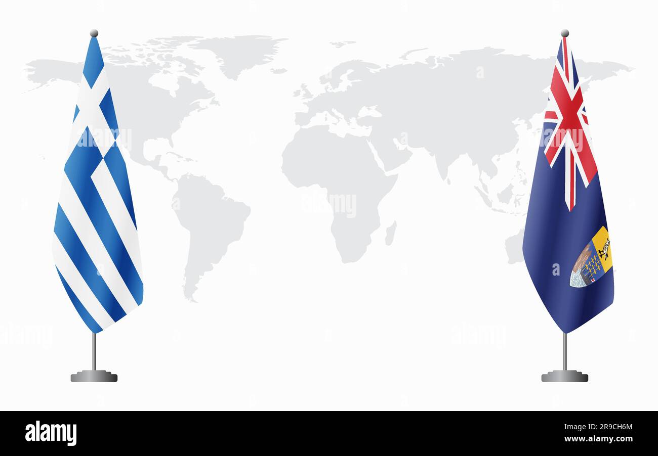 Greece and Saint Helena flags for official meeting against background ...
