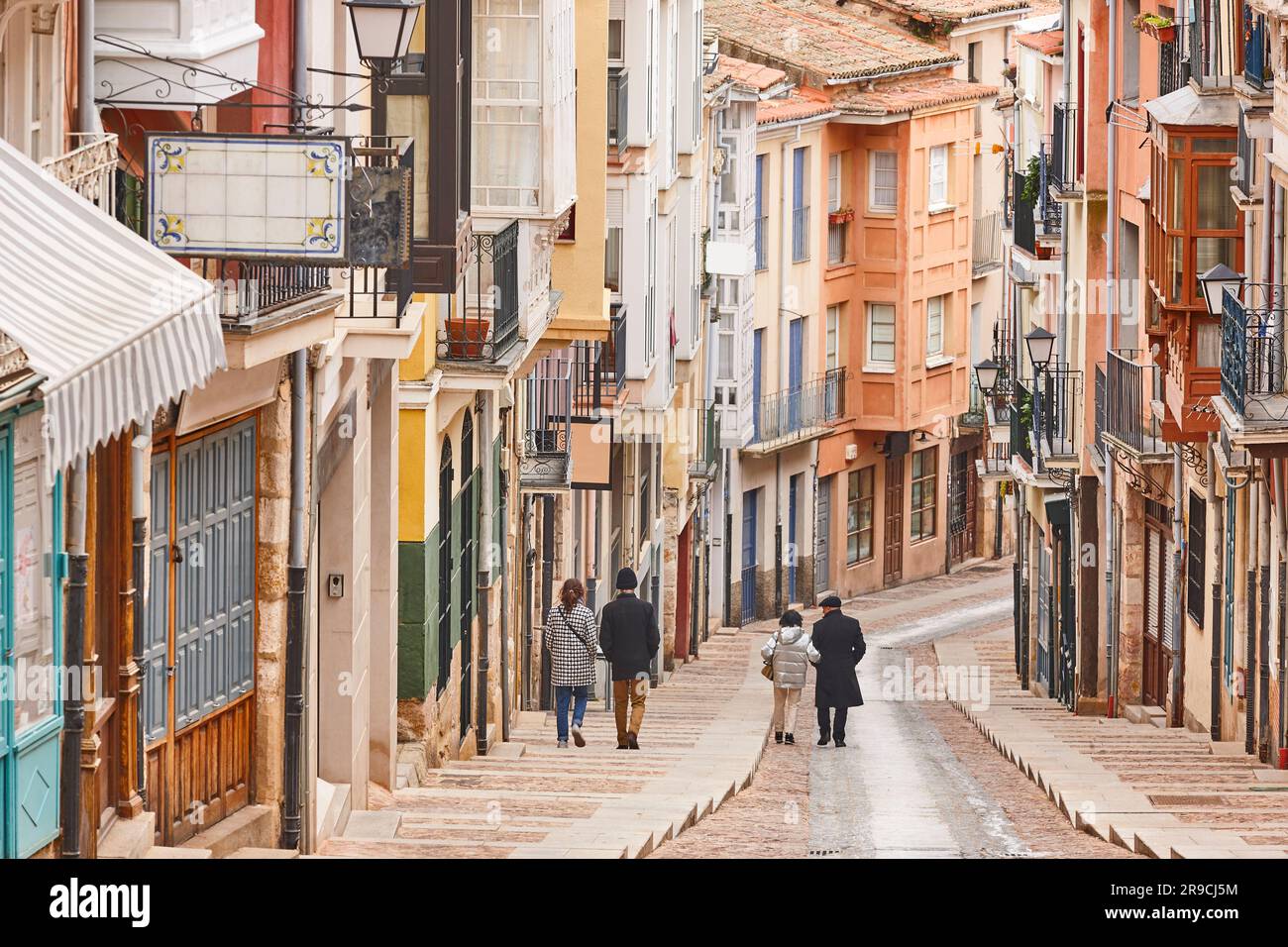 Picturesque street with colorful facades in Zamora city center. Balborraz Stock Photo