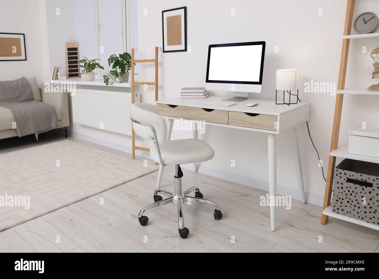 Workplace with comfortable office chair indoors. Interior design Stock ...