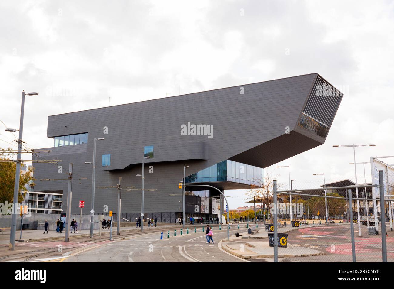 Barcelona, Spain - FEB 13, 2022: The Museu del Disseny de Barcelona, Barcelona Design Museum is a center for Institute of Culture, Placa de les Glorie Stock Photo