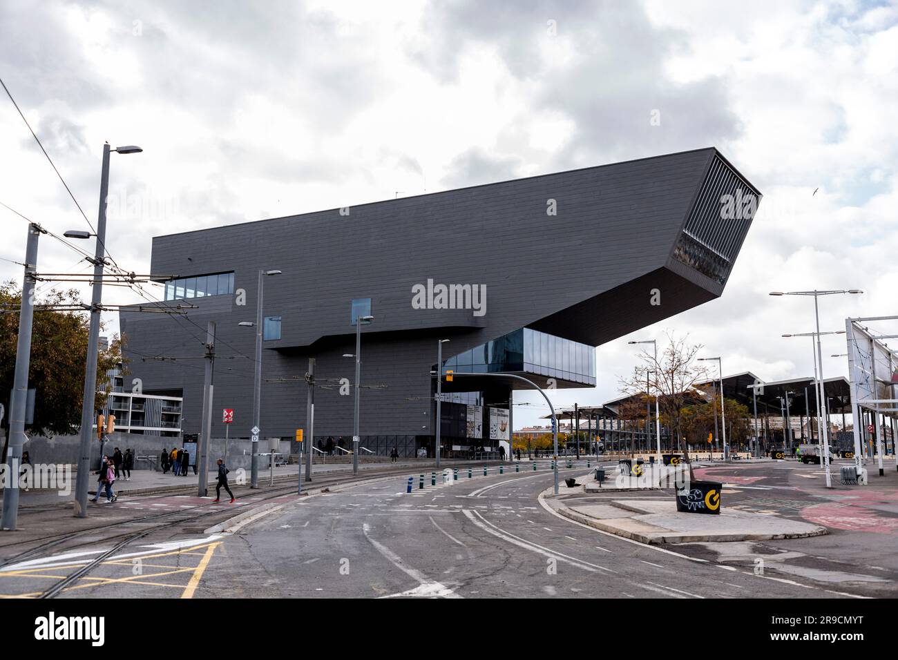 Barcelona, Spain - FEB 13, 2022: The Museu del Disseny de Barcelona, Barcelona Design Museum is a center for Institute of Culture, Placa de les Glorie Stock Photo