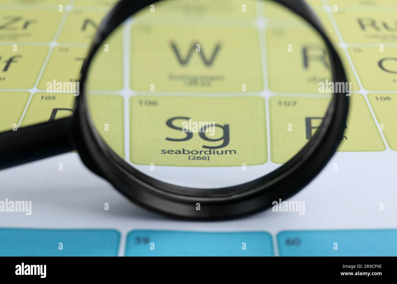 Magnifying glass on periodic table of elements, closeup view Stock ...