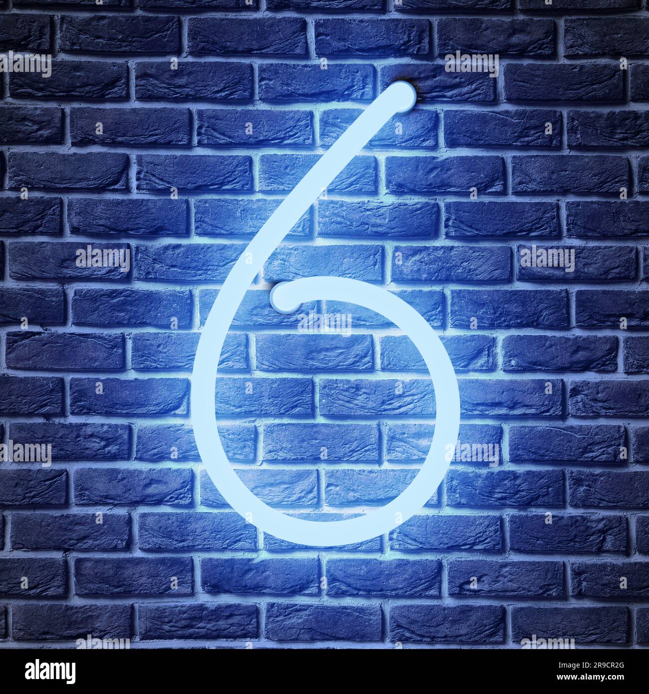Glowing neon number 6 sign on brick wall Stock Photo - Alamy 
