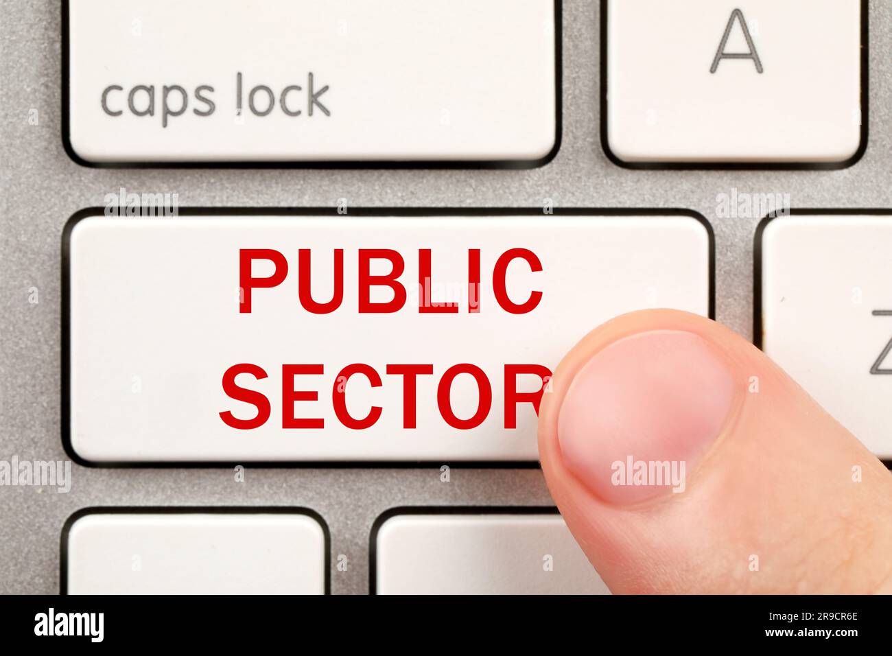 Man pressing button with text Public Sector on computer keyboard, closeup Stock Photo